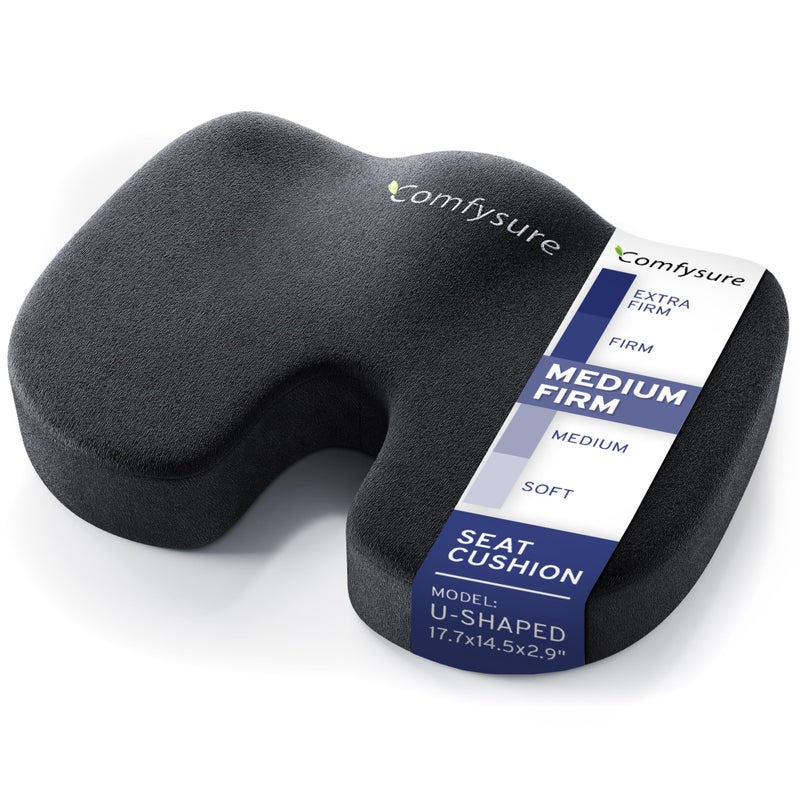 ComfySure Memory Foam Seat Cushion - Tailbone Pain Relief Cushion, Non-Slip Sciatica Pain Relief Pillow - for Office Chair, Car, Wheelchair, Computer, Desk Chair - Coccyx, Lower Back Support (Black) - Image 1